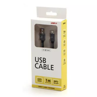 Kabel USB z logo (3.2 gen. 1), USB A męski - USB C męski, 1 m, 5 Gb/s, 5 V/3 A, szary, pudełko, metalowy oplot, aluminiowa osłona złącza Kabel USB z logo (3.2 gen. 1), USB A męski - USB C męski, 1 m, 5 Gb/s, 5 V/3 A, szary, pudełko, metalowy oplot, aluminiowa osłona złącza