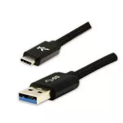 Kabel USB z logo (3.2 gen 1), USB A męski - USB C męski, 1 m, 5 Gb/s, 5 V/3 A, czarny, pudełko, nylonowy oplot, aluminiowa osłona złącza