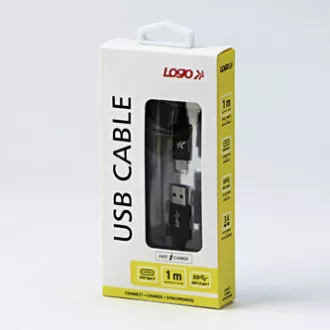 Kabel USB z logo (3.2 gen 1), USB A męski - USB C męski, 1 m, 5 Gb/s, 5 V/3 A, czarny, pudełko, nylonowy oplot, aluminiowa osłona złącza Kabel USB z logo (3.2 gen 1), USB A męski - USB C męski, 1 m, 5 Gb/s, 5 V/3 A, czarny, pudełko, nylonowy oplot, aluminiowa osłona złącza