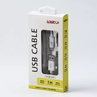 Kabel USB z logo (3.2 gen 1), USB A męski - USB C męski, 1 m, 5 Gb/s, 5 V/3 A, biały, pudełko, nylonowy oplot, aluminiowa osłona złącza Kabel USB z logo (3.2 gen 1), USB A męski - USB C męski, 1 m, 5 Gb/s, 5 V/3 A, biały, pudełko, nylonowy oplot, aluminiowa osłona złącza