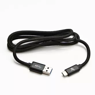 Kabel USB z logo (3.2 gen 1), USB A męski - USB C męski, 2 m, 5 Gb/s, 5 V/3 A, czarny, pudełko, nylonowy oplot, aluminiowa osłona złącza