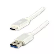 Kabel USB z logo (3.2 gen 1), USB A męski - USB C męski, 2 m, 5 Gb/s, 5 V/3 A, biały, pudełko, nylonowy oplot, aluminiowa osłona złącza