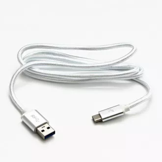 Kabel USB z logo (3.2 gen 1), USB A męski - USB C męski, 2 m, 5 Gb/s, 5 V/3 A, biały, pudełko, nylonowy oplot, aluminiowa osłona złącza