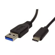 Kabel USB (3.1), USB A męski - USB C męski, 0,5 m, okrągły, czarny, woreczek foliowy