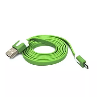 Kabel USB z logo (2.0), USB A męski - microUSB męski, 1 m, płaski, zielony, blister, WYPRZEDAŻ