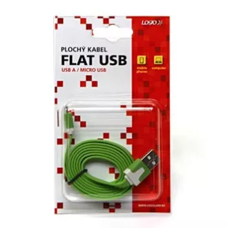 Kabel USB z logo (2.0), USB A męski - microUSB męski, 1 m, płaski, zielony, blister, WYPRZEDAŻ