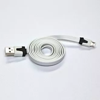 Kabel USB z logo (2.0), USB A męski - microUSB męski, 1 m, płaski, biały, blister, WYPRZEDAŻ