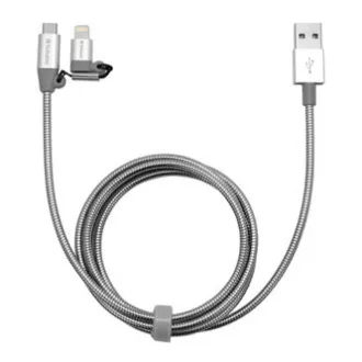 Kabel USB Verbatim (2.0), USB A męski - microUSB męski   Apple Lightning męski, 1 m, srebrny, pudełko, 48869, 2 w 1 - regulowany