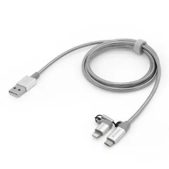 Kabel USB Verbatim (2.0), USB A męski - microUSB męski   Apple Lightning męski, 1 m, srebrny, pudełko, 48869, 2 w 1 - regulowany