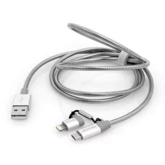 Kabel USB Verbatim (2.0), USB A męski - microUSB męski   Apple Lightning męski, 1 m, srebrny, pudełko, 48869, 2 w 1 - regulowany