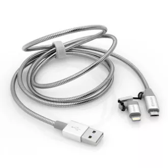 Kabel USB Verbatim (2.0), USB A męski - microUSB męski   Apple Lightning męski, 1 m, srebrny, pudełko, 48869, 2 w 1 - regulowany