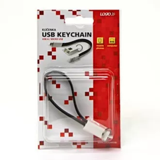 Kabel USB z logo (2.0), USB A męski - microUSB męski, 0,2 m, czarny, blister, brelok, WYPRZEDAŻ