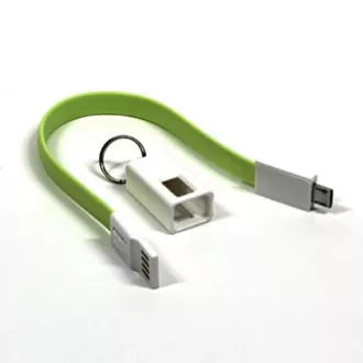 Kabel USB z logo (2.0), USB A męski - microUSB męski, 0,2 m, jasnozielony, blister, brelok do kluczy