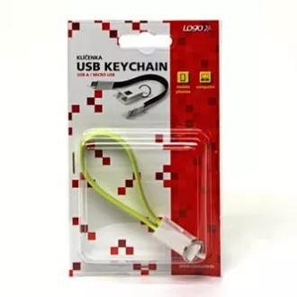 Kabel USB z logo (2.0), USB A męski - microUSB męski, 0,2 m, jasnozielony, blister, brelok do kluczy