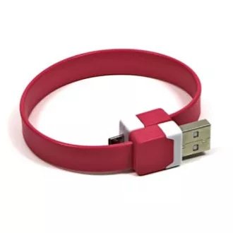Kabel USB z logo (2.0), USB A męski - microUSB męski, 0,25 m, różowy, blister, opaska na rękę, WYPRZEDAŻ