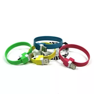Kabel USB z logo (2.0), USB A męski - microUSB męski, 0,25 m, różowy, blister, opaska na rękę, WYPRZEDAŻ