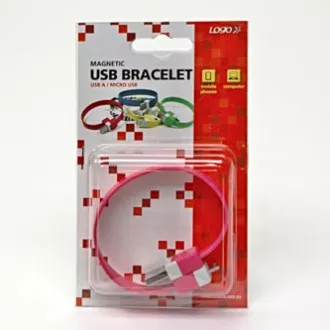 Kabel USB z logo (2.0), USB A męski - microUSB męski, 0,25 m, różowy, blister, opaska na rękę, WYPRZEDAŻ