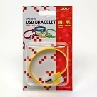 Kabel USB z logo (2.0), USB A męski - microUSB męski, 0,25 m, żółty, blister, opaska na rękę, WYPRZEDAŻ