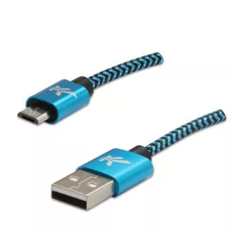 Kabel USB z logo (2.0), USB A męski - microUSB męski, 1 m, 480 Mb/s, 5 V/2 A, niebieski, pudełko, nylonowy oplot, aluminiowa osłona złącza