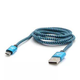 Kabel USB z logo (2.0), USB A męski - microUSB męski, 1 m, 480 Mb/s, 5 V/2 A, niebieski, pudełko, nylonowy oplot, aluminiowa osłona złącza