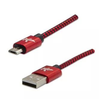 Kabel USB z logo (2.0), USB A męski - microUSB męski, 1 m, 480 Mb/s, 5 V/2 A, czerwony, pudełko, nylonowy oplot, aluminiowa osłona złącza Kabel USB z logo (2.0), USB A męski - microUSB męski, 1 m, 480 Mb/s, 5 V/2 A, czerwony, pudełko, nylonowy oplot, aluminiowa osłona złącza