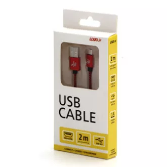 Kabel USB z logo (2.0), USB A męski - microUSB męski, 1 m, 480 Mb/s, 5 V/2 A, czerwony, pudełko, nylonowy oplot, aluminiowa osłona złącza Kabel USB z logo (2.0), USB A męski - microUSB męski, 1 m, 480 Mb/s, 5 V/2 A, czerwony, pudełko, nylonowy oplot, aluminiowa osłona złącza
