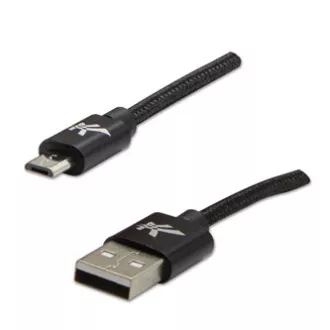 Kabel USB z logo (2.0), USB A męski - microUSB męski, 2 m, 480 Mb/s, 5 V/1 A, czarny, pudełko, nylonowy oplot, aluminiowa osłona złącza
