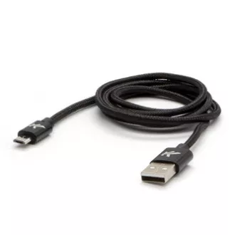Kabel USB z logo (2.0), USB A męski - microUSB męski, 2 m, 480 Mb/s, 5 V/1 A, czarny, pudełko, nylonowy oplot, aluminiowa osłona złącza
