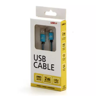 Kabel USB z logo (2.0), USB A męski - microUSB męski, 2 m, 480 Mb/s, 5 V/1 A, niebieski, pudełko, nylonowy oplot, aluminiowa osłona złącza Kabel USB z logo (2.0), USB A męski - microUSB męski, 2 m, 480 Mb/s, 5 V/1 A, niebieski, pudełko, nylonowy oplot, aluminiowa osłona złącza
