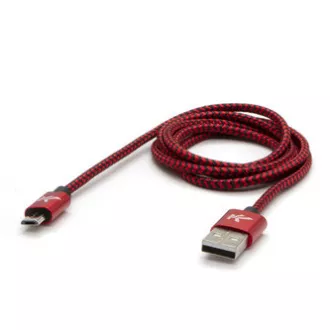 Kabel USB z logo (2.0), USB A męski - microUSB męski, 2 m, 480 Mb/s, 5 V/1 A, czerwony, pudełko, nylonowy oplot, aluminiowa osłona złącza
