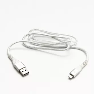 Kabel USB z logo (2.0), USB A męski - Apple Lightning męski, 1 m, certyfikat MFi, 5 V/2,4 A, biały, pudełko, nylonowy oplot, aluminium