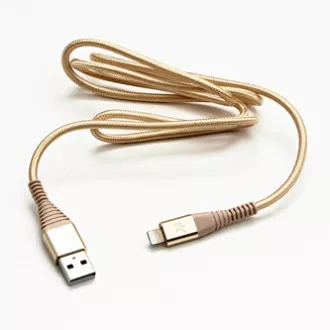 Kabel USB z logo (2.0), USB A męski - Apple Lightning męski, 1 m, certyfikat MFi, 5 V/2,4 A, złoty, pudełko, nylonowy oplot, aluminium