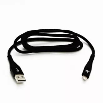 Kabel USB z logo (2.0), USB A męski - Apple Lightning męski, 2 m, certyfikat MFi, 5 V/2,4 A, czarny, pudełko, nylonowy oplot, aluminium