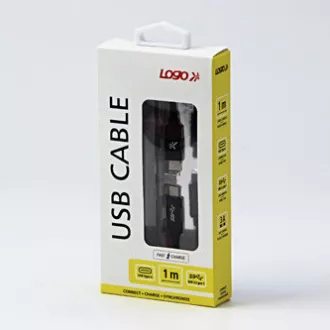 Kabel USB z logo (3.2 gen 1), USB C męski - USB C męski, 1 m, 5 Gb/s, 5 V/3 A, czarny, pudełko, nylonowy oplot, aluminiowa osłona złącza