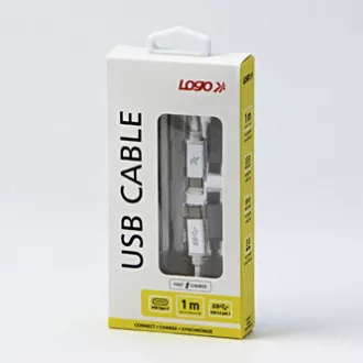 Kabel USB z logo (3.2 gen 1), USB C męski - USB C męski, 1 m, 5 Gb/s, 5 V/3 A, biały, pudełko, nylonowy oplot, aluminiowa osłona złącza