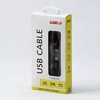 Kabel USB z logo (3.2 gen 1), USB C męski - USB C męski, 2 m, 5 Gb/s, 5 V/3 A, czarny, pudełko, nylonowy oplot, aluminiowa osłona złącza