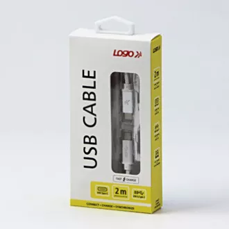 Kabel USB z logo (3.2 gen 1), USB C męski - USB C męski, 2 m, 5 Gb/s, 5 V/3 A, biały, pudełko, nylonowy oplot, aluminiowa osłona złącza