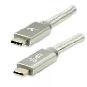 Kabel USB z logo (3.2 gen. 2), USB C męski - USB C męski, 1 m, Power Delivery 100 W, 10 Gb/s, 20 V/5 A, srebrny, pudełko, nylonowy oplot