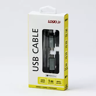 Kabel USB z logo (3.2 gen. 2), USB C męski - USB C męski, 1 m, Power Delivery 100 W, 10 Gb/s, 20 V/5 A, srebrny, pudełko, nylonowy oplot Kabel USB z logo (3.2 gen. 2), USB C męski - USB C męski, 1 m, Power Delivery 100 W, 10 Gb/s, 20 V/5 A, srebrny, pudełko, nylonowy oplot