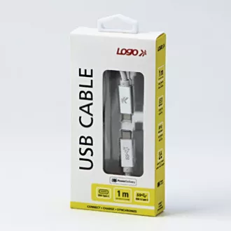 Kabel USB z logo (3.2 gen. 2), USB C męski - USB C męski, 1 m, Power Delivery 100 W, 10 Gb/s, 20 V/5 A, biały, pudełko, nylonowy oplot, h Kabel USB z logo (3.2 gen. 2), USB C męski - USB C męski, 1 m, Power Delivery 100 W, 10 Gb/s, 20 V/5 A, biały, pudełko, nylonowy oplot, h