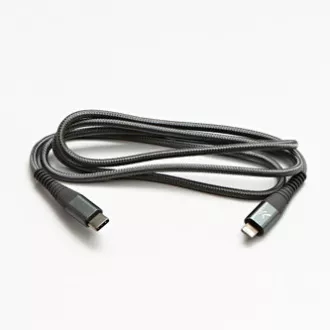 Kabel USB z logo (2.0), USB C męski - Apple Lightning męski, 1 m, certyfikat MFi, 5 V/3 A, srebrny, pudełko, nylonowy oplot, aluminium
