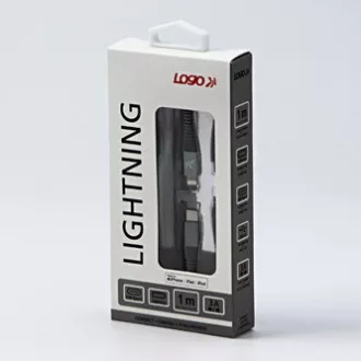 Kabel USB z logo (2.0), USB C męski - Apple Lightning męski, 1 m, certyfikat MFi, 5 V/3 A, srebrny, pudełko, nylonowy oplot, aluminium