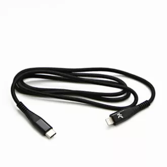 Kabel USB z logo (2.0), USB C męski - Apple Lightning męski, 1 m, certyfikat MFi, 5 V/3 A, czarny, pudełko, nylonowy oplot, aluminium