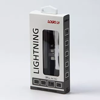 Kabel USB z logo (2.0), USB C męski - Apple Lightning męski, 1 m, certyfikat MFi, 5 V/3 A, czarny, pudełko, nylonowy oplot, aluminium