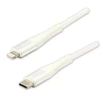Kabel USB z logo (2.0), USB C męski - Apple Lightning męski, 1 m, certyfikat MFi, 5 V/3 A, biały, pudełko, nylonowy oplot, aluminium