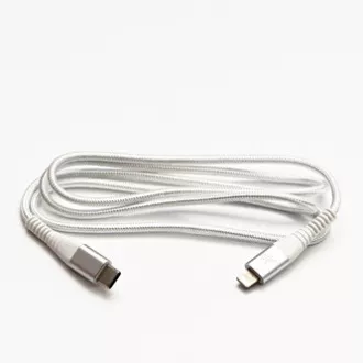 Kabel USB z logo (2.0), USB C męski - Apple Lightning męski, 1 m, certyfikat MFi, 5 V/3 A, biały, pudełko, nylonowy oplot, aluminium