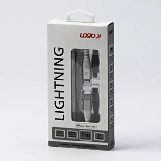 Kabel USB z logo (2.0), USB C męski - Apple Lightning męski, 1 m, certyfikat MFi, 5 V/3 A, biały, pudełko, nylonowy oplot, aluminium