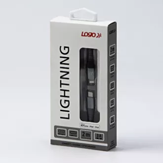 Kabel USB z logo (2.0), USB C męski - Apple Lightning męski, 2 m, certyfikat MFi, 5 V/3 A, srebrny, pudełko, nylonowy oplot, aluminium