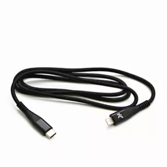 Kabel USB z logo (2.0), USB C męski - Apple Lightning męski, 2 m, certyfikat MFi, 5 V/3 A, czarny, pudełko, nylonowy oplot, aluminium