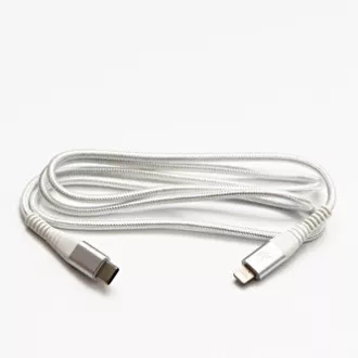 Kabel USB z logo (2.0), USB C męski - Apple Lightning męski, 2 m, certyfikat MFi, 5 V/3 A, biały, pudełko, nylonowy oplot, aluminium